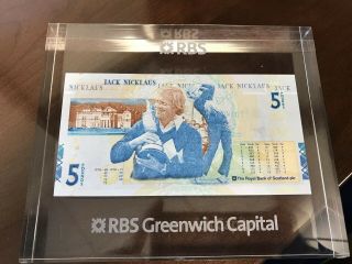 Jack Nicklaus Royal Bank Of Scotland 5 Pound Note Paperweight / Lucite Rbs
