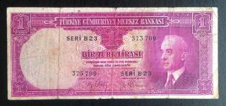 Turkey,  Central Bank Of Turkey,  1 Lira,  1930,  P - 135,  Vg - F
