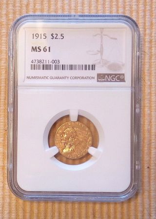 1915 P $2.  50 Gold Indian Ngc Ms - 61