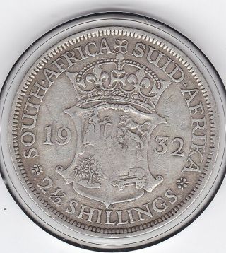 South Africa 1932 Two And A 1/2 Shillings Silver (92.  5) Coin