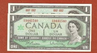 Set Of 2 1867 - 1967 Centennial One Dollar Bank Notes Gem Uncirculated Crisp L970