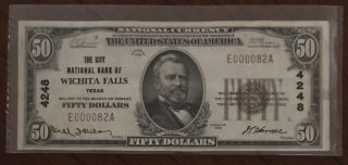 1929 $50 National Bank Note The City National Bank Of Wichita Falls Texas
