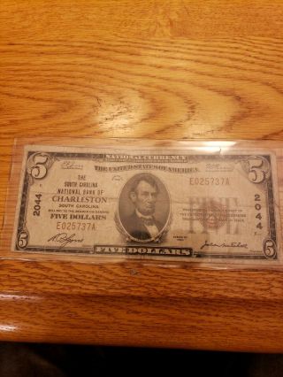1929 $5 National bank of Charleston SC Charter 2044 3