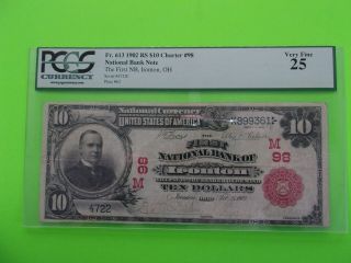 Fr 613 1902 Rs $10 Charter 98 National Bank Note Ironton Ohio Very Fine Pcgs 25
