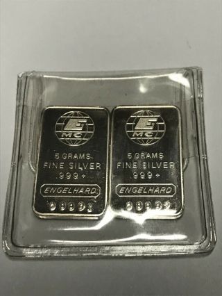 Rare Engelhard 5 Gram.  999 Silver Bars (2) With Consecutive Serial Numbers