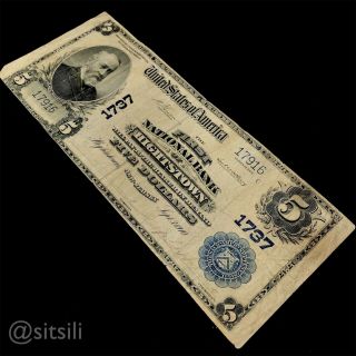 1902 $5 National Bank Note - 1st Ntl Bank Of Hightstown - Nj 1737