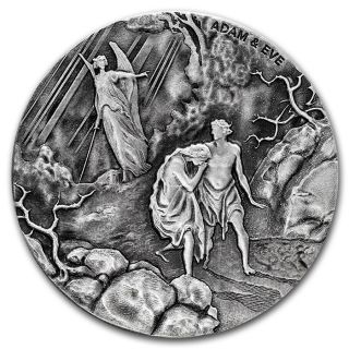 Creation Adam And Eve 2 Oz.  999 Silver Coin Biblical Series,  Bible Story 2016