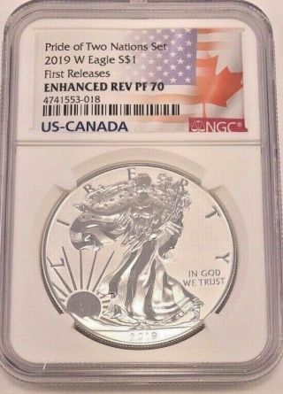 2019 W American Silver Eagle Ngc Erpf70 Fr Pride Of Two Nations (3018)