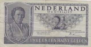 2 1/2 Gulden Fine Banknote From The Netherlands 1945 Pick - 73