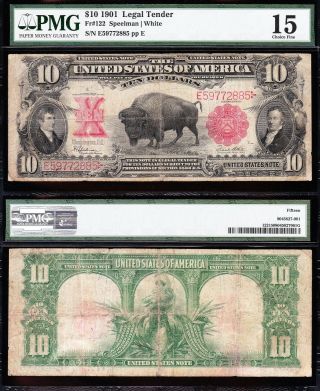 Choice Fine,  1901 $10 " Bison " Us Note Pmg 15 E59772885
