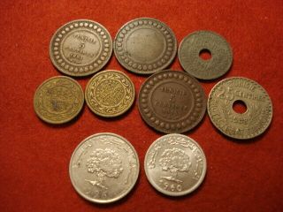 9 Tunisia Coins 1893 - 1996