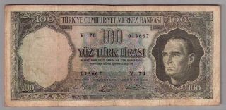 559 - 0093 Turkey | Central Bank,  100 Lira,  L.  1930/1964,  Pick 177a,  Vg - F