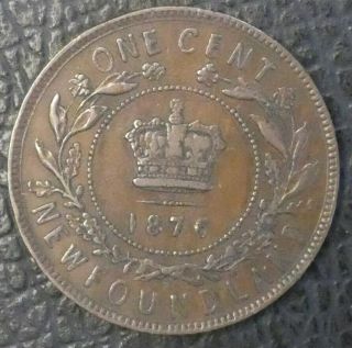 1876 Newfoundland Canada Canadian Large One Cent Coin - Queen Victoria