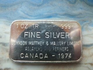 Johnson Matthey & Mallory 1 Oz Silver Bar (dated 1974) Less Than 100 Minted