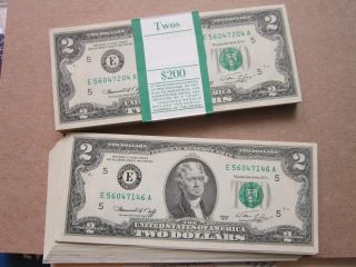 1976 $2 Two Dollar Bills (richmond E) Uncirculated 50bills/$395 M1