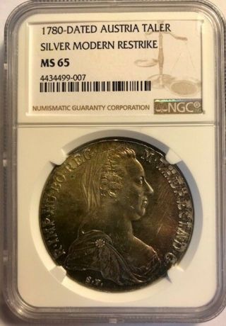 Austria - Maria Theresia 1780 - Dated Thaler - Silver Modern Restrike - Ngc Ms65