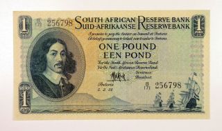 South Africa Reserve Bank 1 Pound 1954 P - 92d Au To Choice Unc