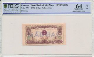 State Bank Of Viet Nam Viet Nam 1 Hao 1972 Specimen Pcgs 64opq