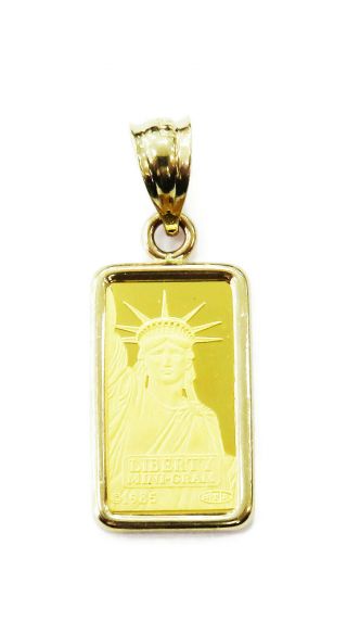 1 Gram 24k Gold Credit Suisse Statue Of Liberty Bar Necklace Charm Pendant Llf