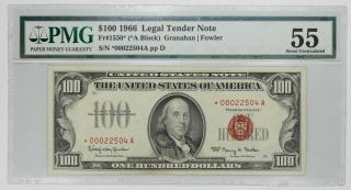 1966 $100 Red Seal Legal Tender Star Note Fr 1550 Pmg Certifed Au55 (504a)