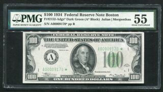 Fr.  2152 - Adgs 1934 $100 Star Frn Federal Reserve Note Boston,  Ma Pmg Au - 55
