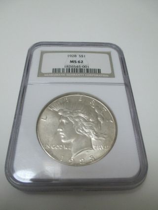 1928 P Silver Peace Dollar Ngc Ms62 State Key Date