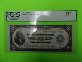 Fr 752 1918 $2 York Federal Reserve Bank Note Battleship Pcgs 25 Very Fine