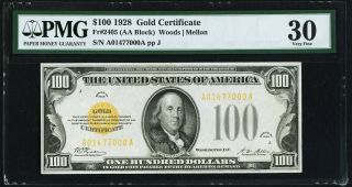 1928 $100 Gold Certificate Fr.  2405.  Pmg Very Fine 30.