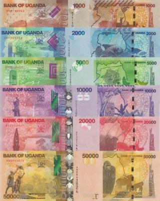 Uganda 6 Note Set: 1000 To 50000 Shillings (2017) - P49 To P54 Unc