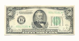 Series 1934 D $50 Federal Reserve York Star Note Choice Au