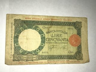 1939 Italy East Africa 50 Lire Banknote