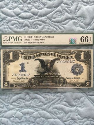 Ac Fr 233 1899 $1 Silver Certificate Pmg 66 Epq Rqn Black Eagle