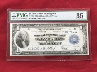 Fr - 736 1918 Series $1 Minneapolis Federal Reserve Bank Note Pmg 35 Choice Vf
