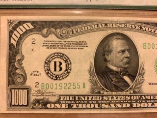1934 $1000 York Federal Reserve Note Fr 2211 - B Julian/Morgenthau PMG 40 EF 2