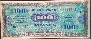 Replacement X France 100 Francs Allied Military Currency 1944 Wwii Amc 118 Ww2