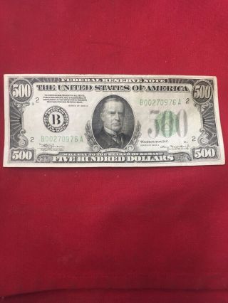 1934 $500 Five Hundred Dollar Bill Note Federal Reserve York