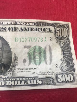 1934 $500 Five Hundred DOLLAR BILL NOTE Federal Reserve York 3