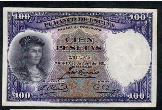 100 Pesetas From Spain 1931 Vf