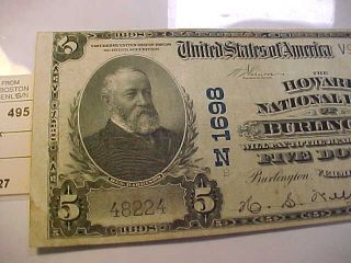 1902 $5 Large National Currency Banknote Charter 1698 Burlington Vermont
