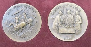 Wittnauer Precious Metals Guild 2 Coins Pony Express & F.  B.  Morse Bronze