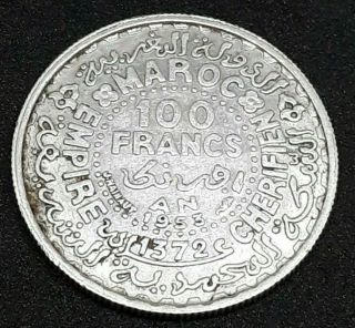 Morocco 100 Francs Mohammed V 1953 Ad 1372 Ah Silver Islamic Coin