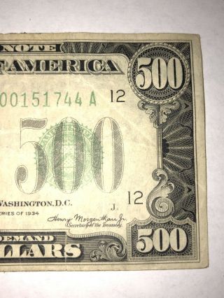 $500 Bill 1934 San Francisco California Money Federal Reserve Note Five Hundred 3
