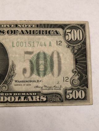 $500 Bill 1934 San Francisco California Money Federal Reserve Note Five Hundred 8