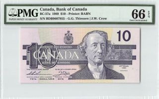 Canada 1989 Bc - 57a Pmg Gem Unc 66 Epq 10 Dollars (thiessen - Crow)