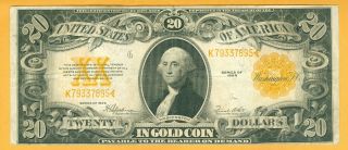 Us $20 Twenty Dollar Bill Series 1922 Gold Seal Certificate Large Note Fr 1187