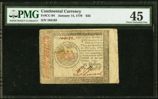 Colonial Currency January 14,  1779 $35 Pmg Choice Extremely Fine 45