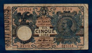 Italy Banknote 5 Lire 1904 F,
