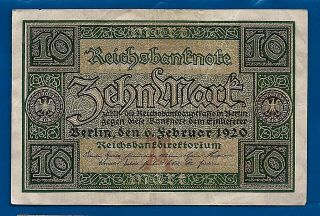1920 Germany Berlin Bank Note 10 Zehn Marks