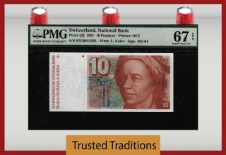 Tt Pk 53j 1991 Switzerland National Bank 10 Franken Pmg 67q Modern Note