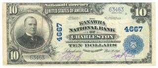 1902 $10 Kanawha National Bank Of Charleston,  Wv - 4667 - F/vf